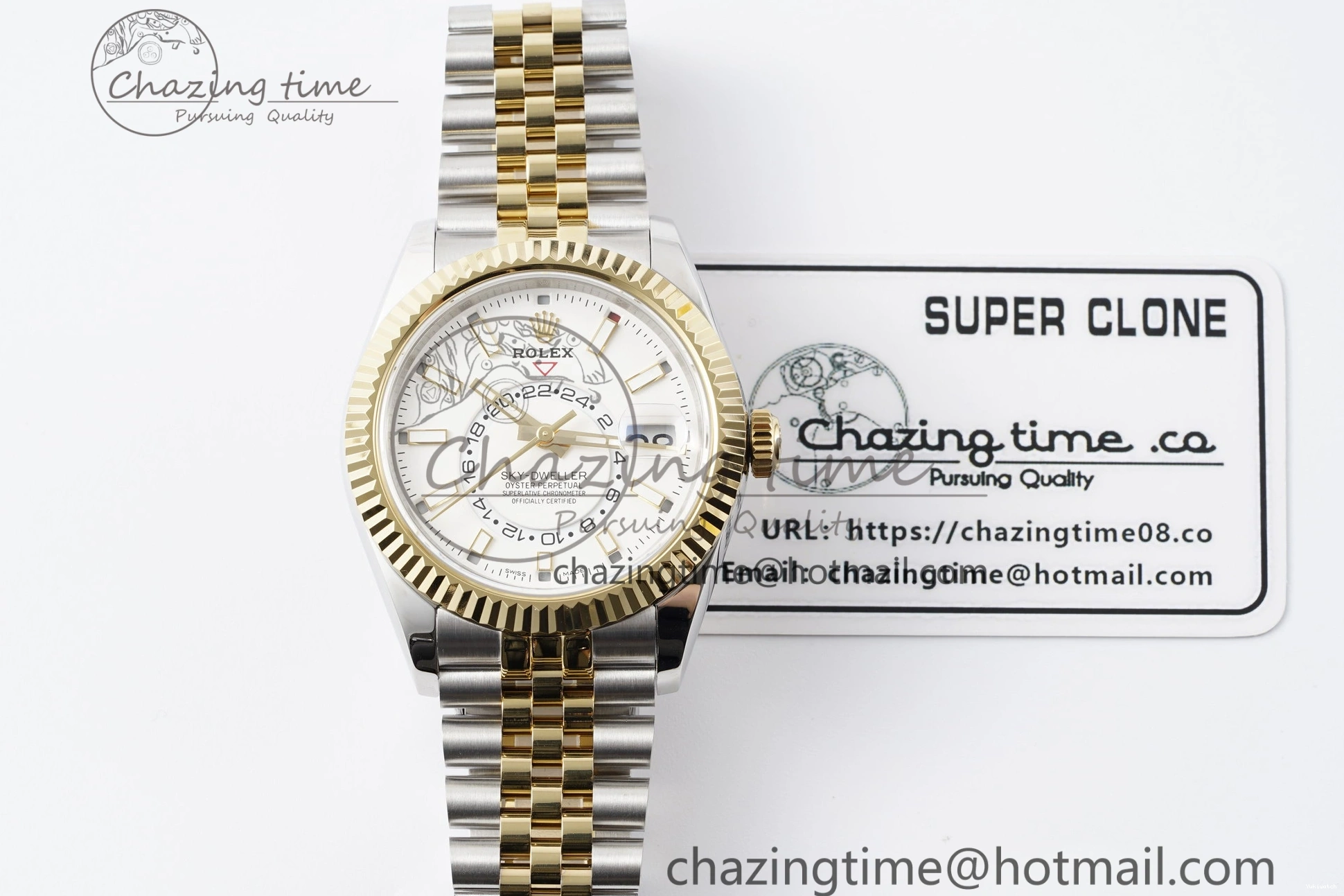 SS Jubilee on SS Best Noob Skydweller Dial White YG Edition A23J Bracelet YG 1230
